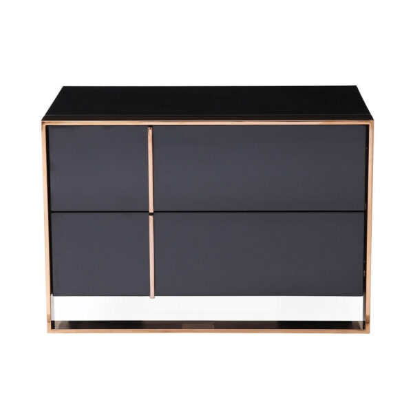 150220266991f518a1711.jpeg Caer Nightstand, 2 Drawers, Modern Rose Gold Stainless Steel, Black