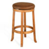 Marv Swivel Barstool Set of 2, Brown Faux Leather, Mahogany Wood