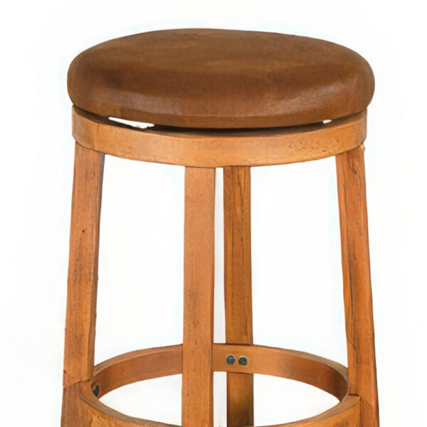 Marv Swivel Barstool Set of 2, Brown Faux Leather, Mahogany Wood