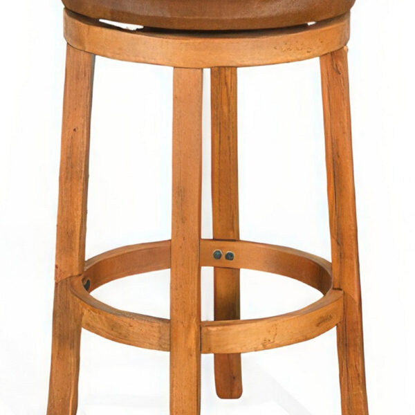 Marv Swivel Barstool Set of 2, Brown Faux Leather, Mahogany Wood