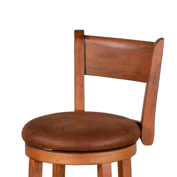 Marv Swivel Barstool Chair Set of 2, Brown Faux Leather, Mahogany Wood