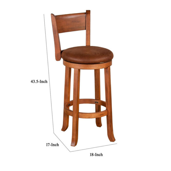 Marv Swivel Barstool Chair Set of 2, Brown Faux Leather, Mahogany Wood