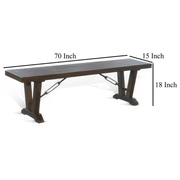 Flint Dining Bench with Turnbuckles, 70 Inch Dark Brown Mahogany Wood