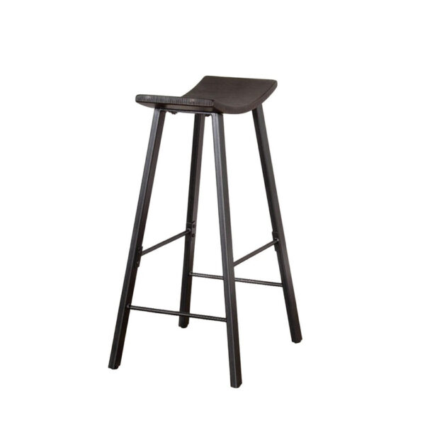 Zayle Barstool Set of 2, Black Angled Legs, Dark Brown Wood, 30 Inch