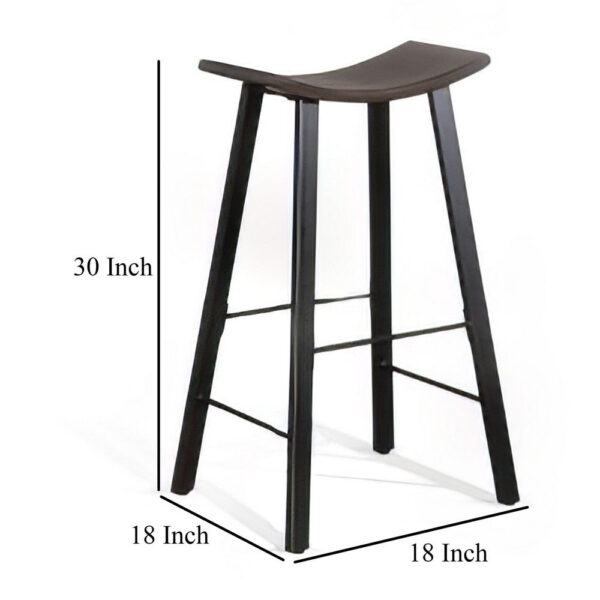 Zayle Barstool Set of 2, Black Angled Legs, Dark Brown Wood, 30 Inch