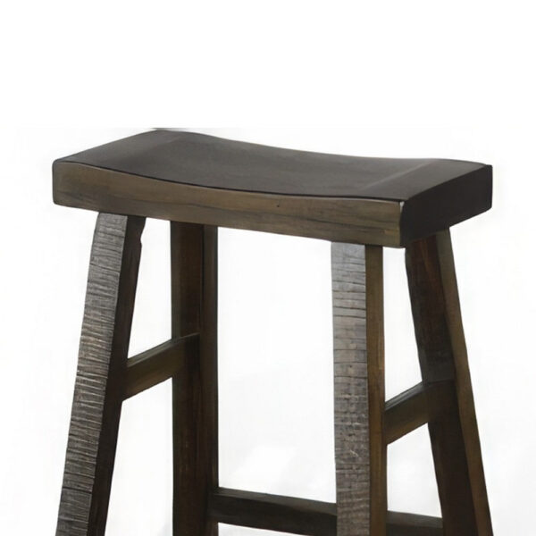 Flint Barstool Set of 2, Saddle Seat, Distressed Dark Brown Mahogany