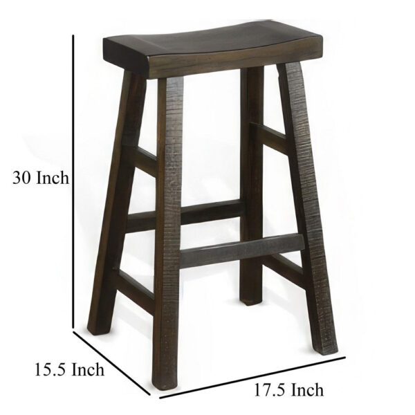 Flint Barstool Set of 2, Saddle Seat, Distressed Dark Brown Mahogany