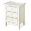 Rena Side End Table with 3 Drawers, 19 Inch Rustic White Mahogany Wood