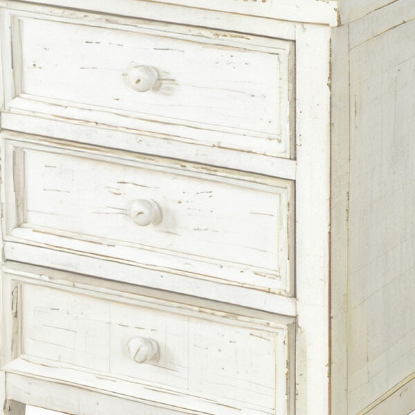 Rena Side End Table with 3 Drawers, 19 Inch Rustic White Mahogany Wood