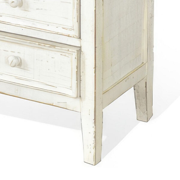 Rena Side End Table with 3 Drawers, 19 Inch Rustic White Mahogany Wood