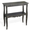 Rena Side End Table with Scallop Trim, 28 Inch Rustic Black Mahogany