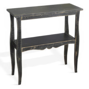 Rena Side End Table with Scallop Trim, 28 Inch Rustic Black Mahogany