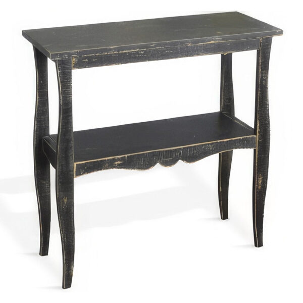 Rena Side End Table with Scallop Trim, 28 Inch Rustic Black Mahogany