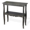 Rena Side End Table with Scallop Trim, 28 Inch Rustic Black Mahogany