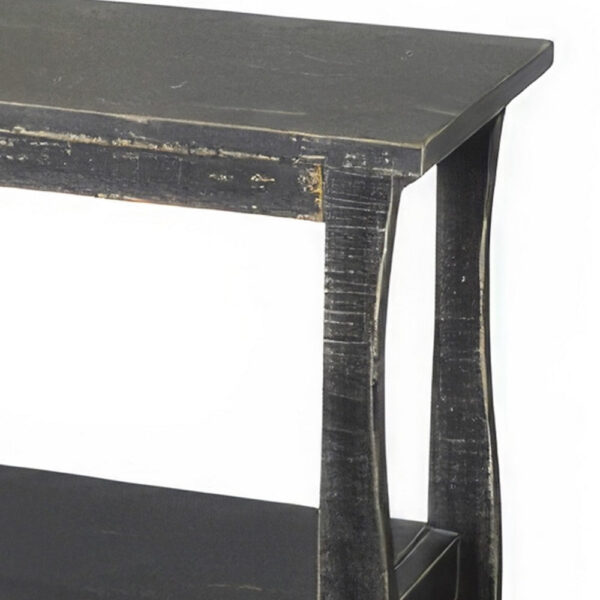 Rena Side End Table with Scallop Trim, 28 Inch Rustic Black Mahogany
