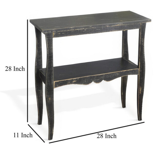 Rena Side End Table with Scallop Trim, 28 Inch Rustic Black Mahogany