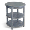 Rena Side End Table, Scallop Trim, 28 Inch Distressed Blue Mahogany