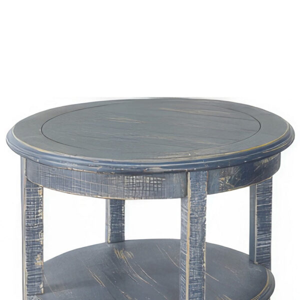 Rena Side End Table, Scallop Trim, 28 Inch Distressed Blue Mahogany