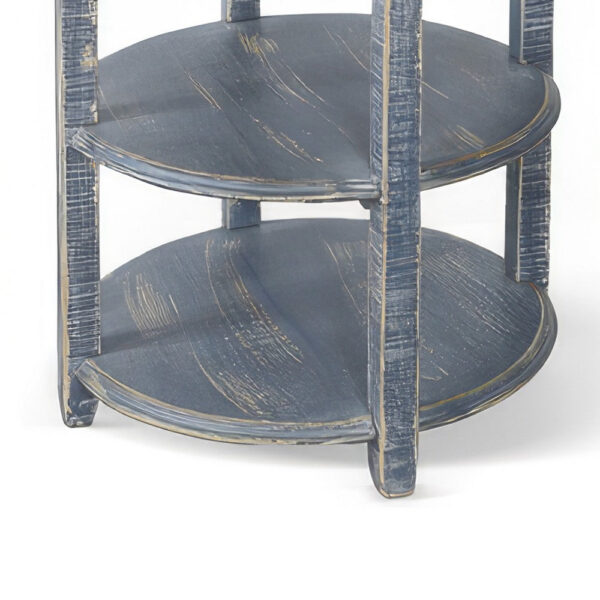 Rena Side End Table, Scallop Trim, 28 Inch Distressed Blue Mahogany
