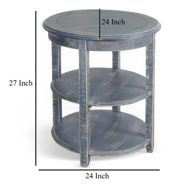 Rena Side End Table, Scallop Trim, 28 Inch Distressed Blue Mahogany