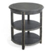 Rena Side End Table with 2 Shelves, 24 Inch Round Black Mahogany Wood