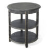 Rena Side End Table with 2 Shelves, 24 Inch Round Black Mahogany Wood