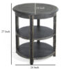 Rena Side End Table with 2 Shelves, 24 Inch Round Black Mahogany Wood