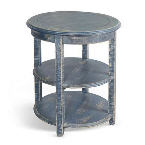 Rena Side End Table with 2 Shelves, 24 Inch Ocean Blue Mahogany Wood