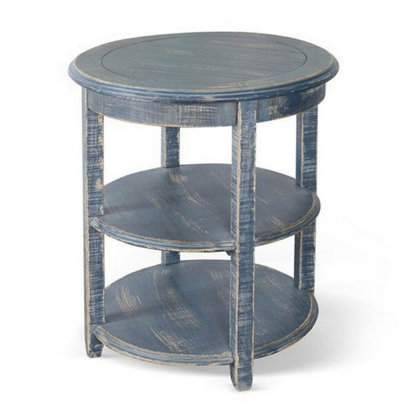 Rena Side End Table with 2 Shelves, 24 Inch Ocean Blue Mahogany Wood