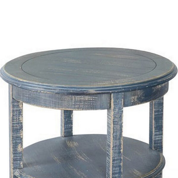 Rena Side End Table with 2 Shelves, 24 Inch Ocean Blue Mahogany Wood