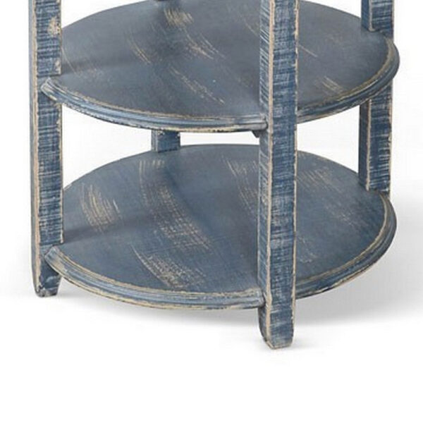 Rena Side End Table with 2 Shelves, 24 Inch Ocean Blue Mahogany Wood