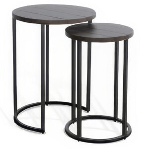 Flint 2 Piece Nesting Table Set, Dark Brown Mahogany, Black Metal Base