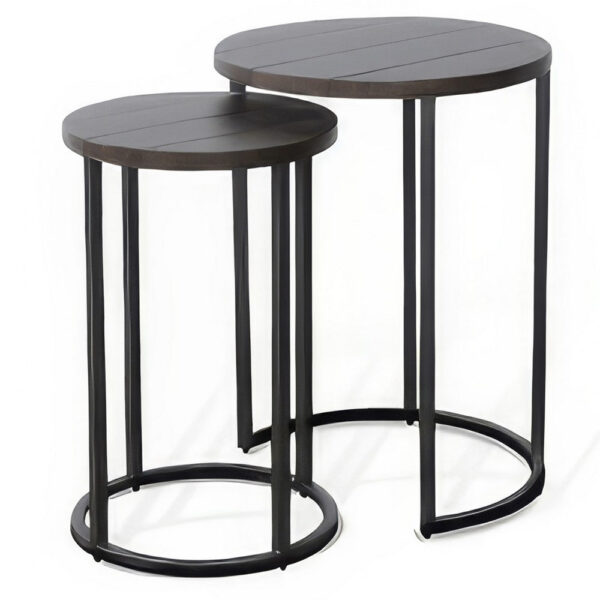 Flint 2 Piece Nesting Table Set, Dark Brown Mahogany, Black Metal Base