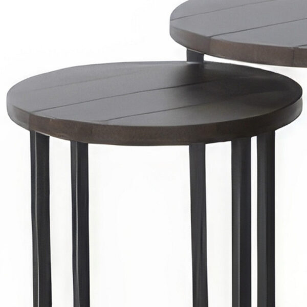 Flint 2 Piece Nesting Table Set, Dark Brown Mahogany, Black Metal Base
