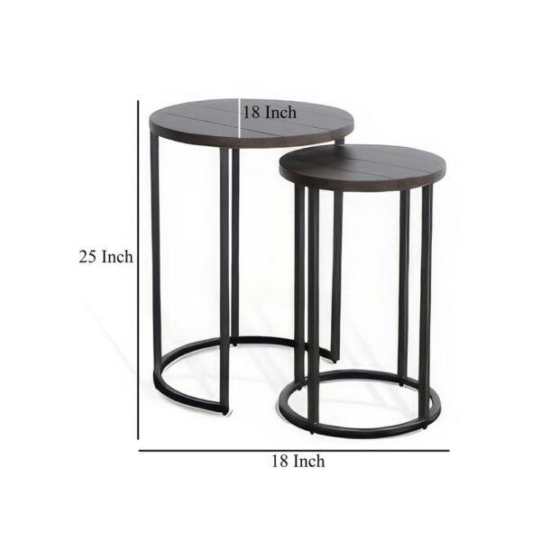 Flint 2 Piece Nesting Table Set, Dark Brown Mahogany, Black Metal Base