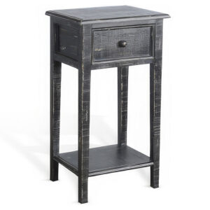 Rena Side End Table with 1 Drawer, 17 Inch Rustic Black Mahogany Wood
