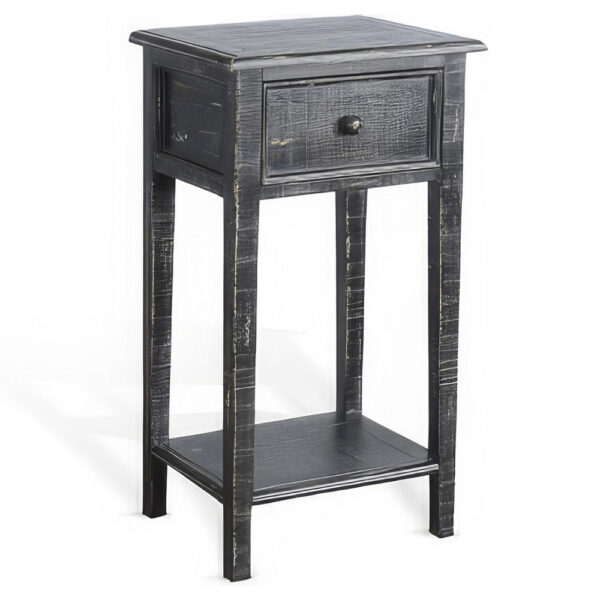 Rena Side End Table with 1 Drawer, 17 Inch Rustic Black Mahogany Wood