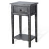 Rena Side End Table with 1 Drawer, 17 Inch Rustic Black Mahogany Wood
