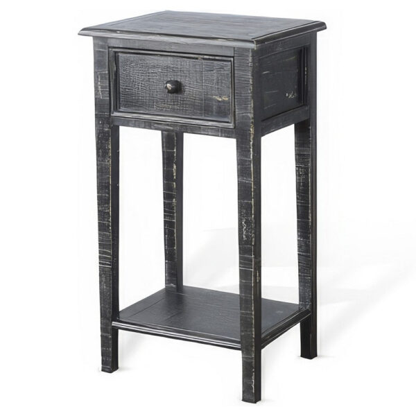 Rena Side End Table with 1 Drawer, 17 Inch Rustic Black Mahogany Wood
