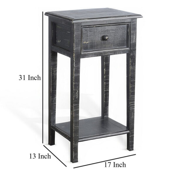 Rena Side End Table with 1 Drawer, 17 Inch Rustic Black Mahogany Wood