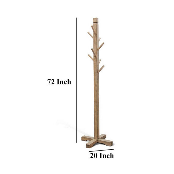 Rena Coat, Hat Tree Stand, 8 Wood Stems, 72 Inch Light Brown Mahogany