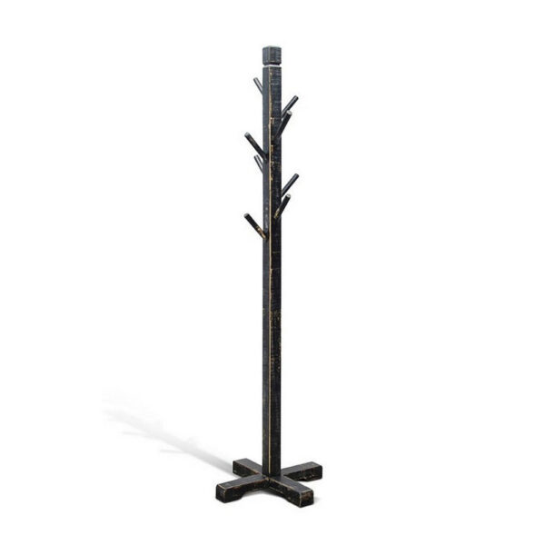 Rena Coat, Hat Rack Stand, 8 Wood Stems, 72 Inch Rustic Black Mahogany