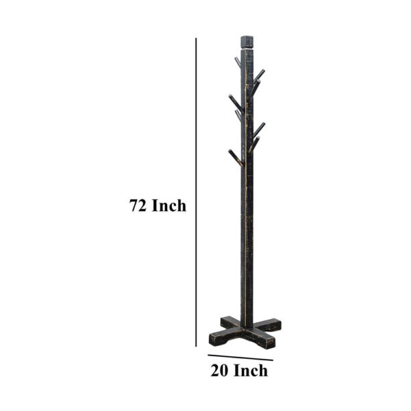 Rena Coat, Hat Rack Stand, 8 Wood Stems, 72 Inch Rustic Black Mahogany