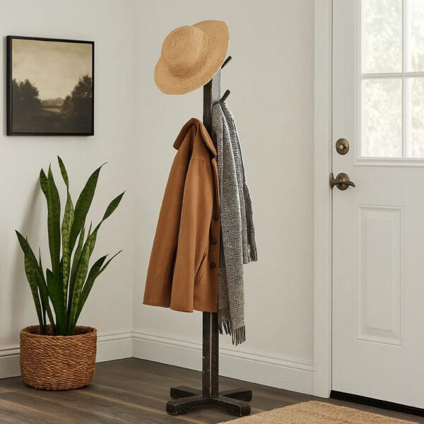 Rena Coat, Hat Rack Stand, 8 Wood Stems, 72 Inch Rustic Black Mahogany