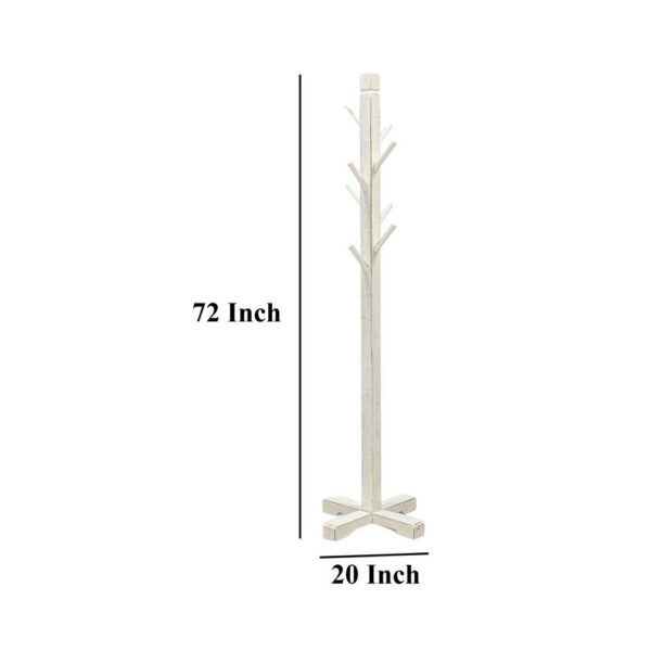 Rena Coat, Hat Rack Stand, 8 Wood Stems, 72 Inch Rustic White Mahogany