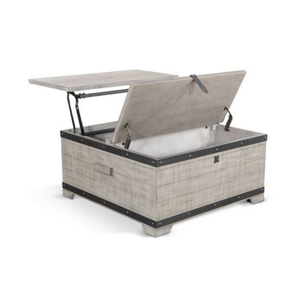 Nelly Square Coffee Table w Casters, Lift Top, Gray Mahogany Wood