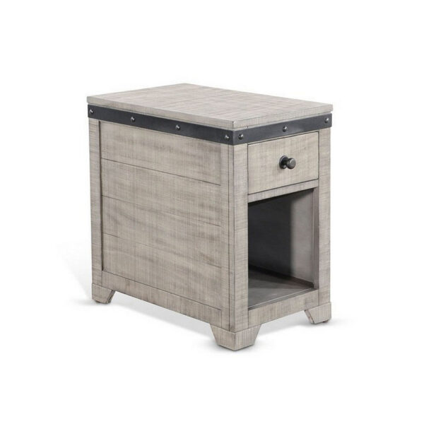 Nelly Side End Table, Drawers and Shelf, 25 Inch Alpine Gray Mahogany