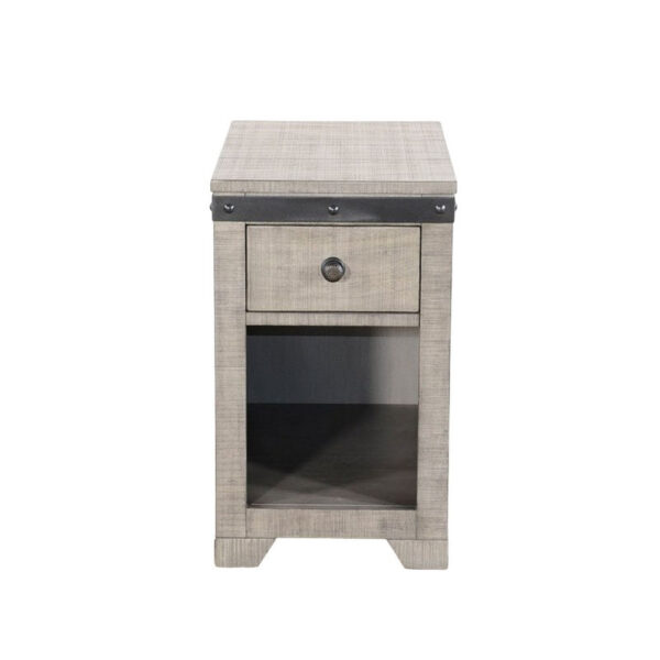 Nelly Side End Table, Drawers and Shelf, 25 Inch Alpine Gray Mahogany