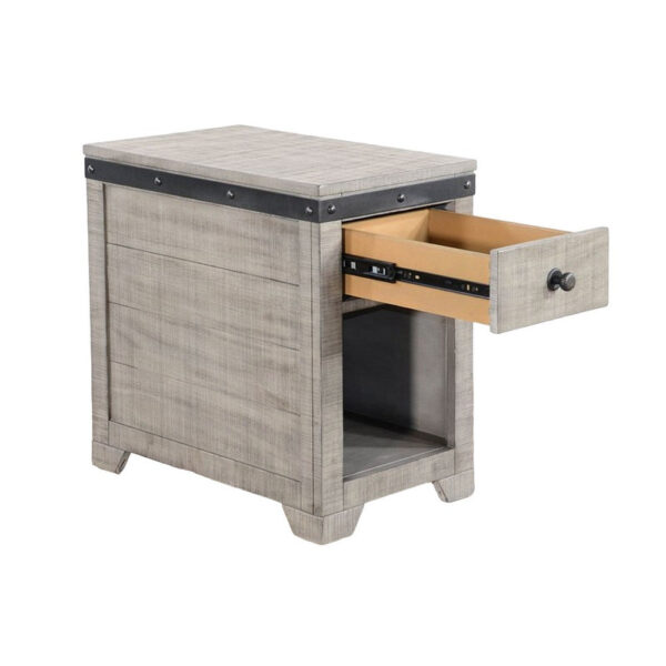 Nelly Side End Table, Drawers and Shelf, 25 Inch Alpine Gray Mahogany
