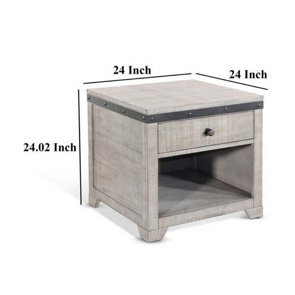 Nelly Side End Table, 1 Drawer and Shelf, 24 Inch Gray Mahogany Wood